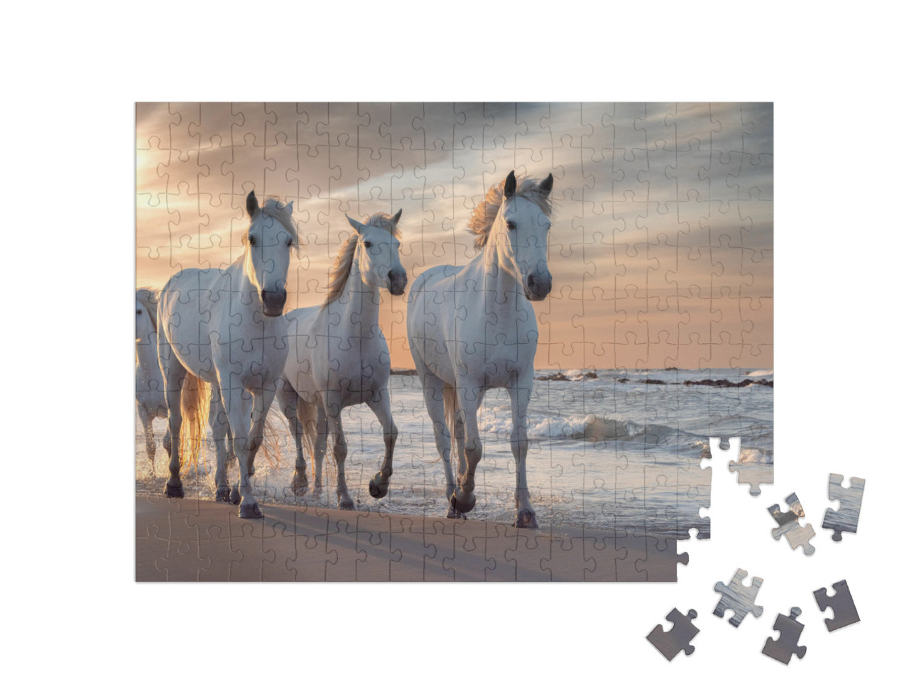 Herd of White Horses Running Through the Water. Image Tak... Jigsaw Puzzle with 200 pieces