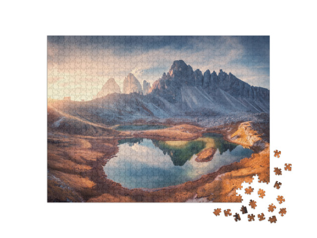 Aerial View of Beautiful Rocks, Mountain Lake, Reflection... Jigsaw Puzzle with 1000 pieces