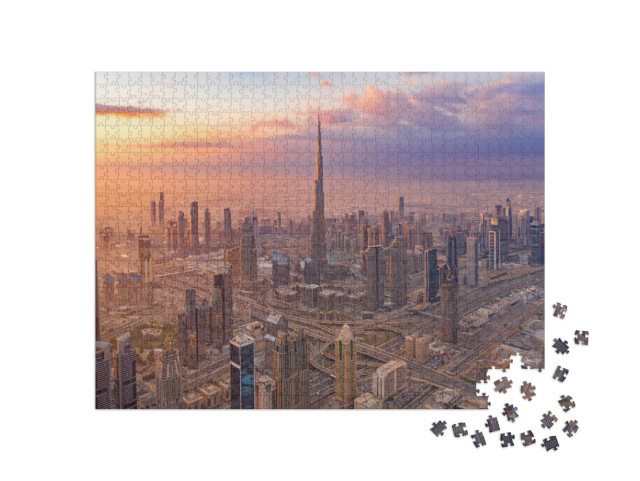 Aerial View of Burj Khalifa in Dubai Downtown Skyline & H... Jigsaw Puzzle with 1000 pieces