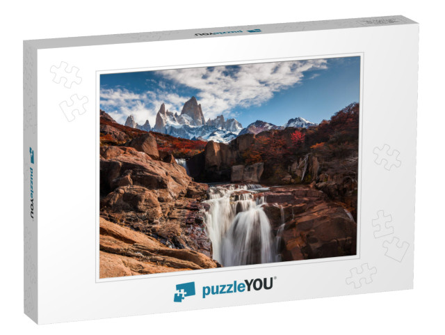 Beautiful View with Waterfall & Fitz Roy Mountain. Patago... Jigsaw Puzzle