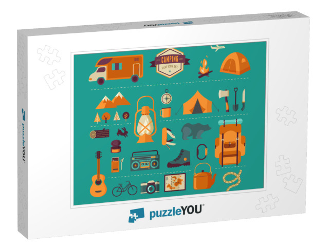 Hiking, Mountain Climbing & Camping Equipment - Icon Set... Jigsaw Puzzle