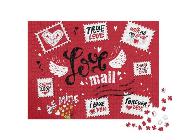 Set Love Mail, Hand-Drawn Lettering. the Inscription Love... Jigsaw Puzzle with 1000 pieces