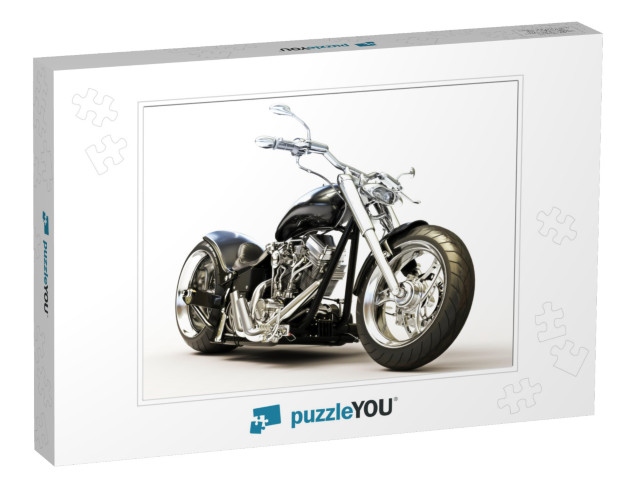 Custom Black Motorcycle on a White Background... Jigsaw Puzzle