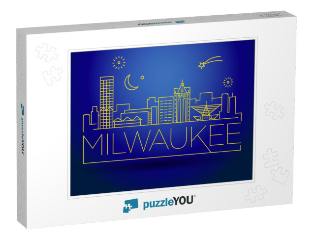 Minimal Milwaukee Linear City Skyline with Typographic De... Jigsaw Puzzle