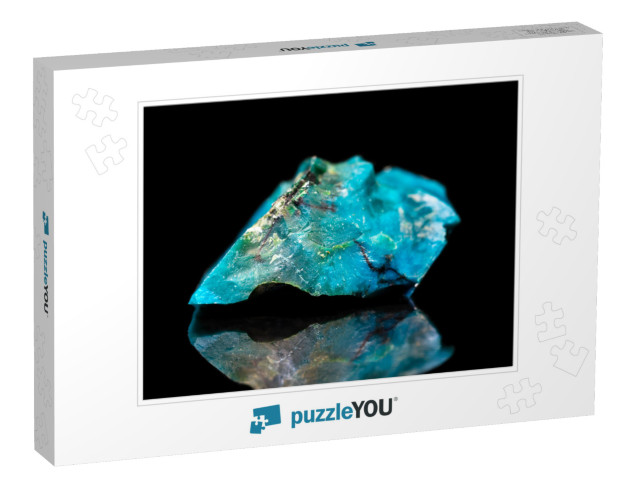 Raw Gemstone in Front of Black, Blue Chrysocolla Mineral... Jigsaw Puzzle