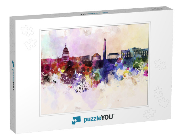 Washington Dc Skyline in Watercolor Background... Jigsaw Puzzle