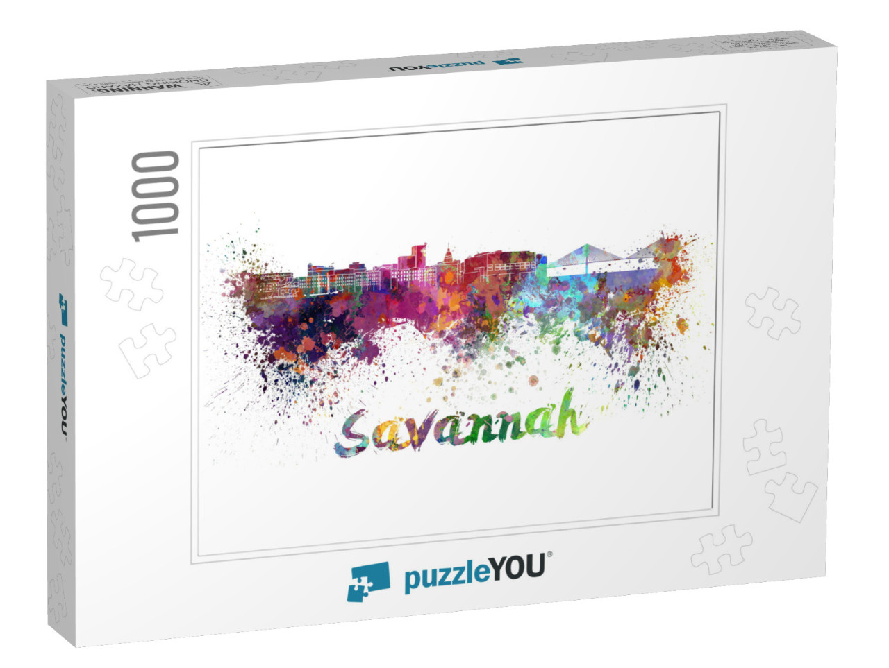 Savannah Skyline in Watercolor Splatters with Clipping Pa... Jigsaw Puzzle with 1000 pieces