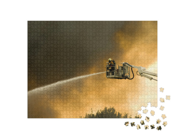 A Huge Fire with Firefighters in Action... Jigsaw Puzzle with 1000 pieces