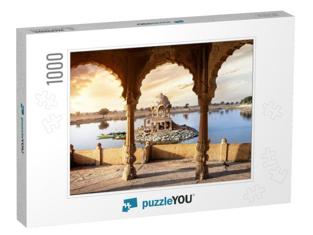 Arches & Temple in Gadi Sagar Lake At Sunset Sky in Jaisa... Jigsaw Puzzle with 1000 pieces