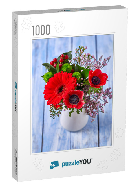 Beautiful Bouquet with Red Anemones & Gerbera Flowers... Jigsaw Puzzle with 1000 pieces