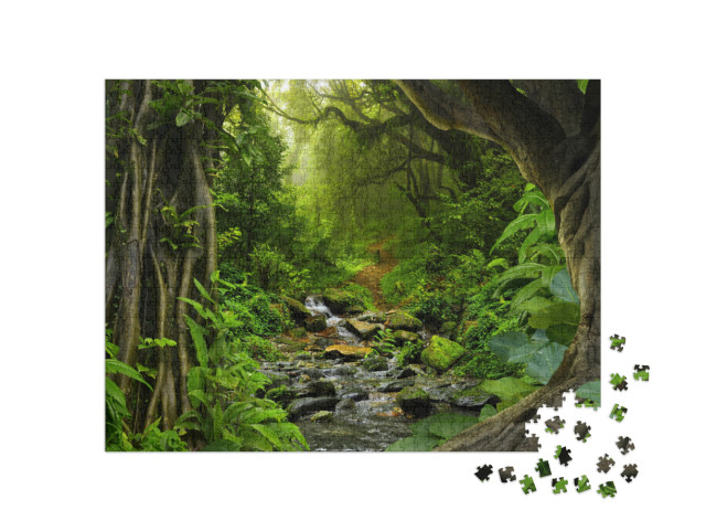 Tropical Jungle with River... Jigsaw Puzzle with 1000 pieces