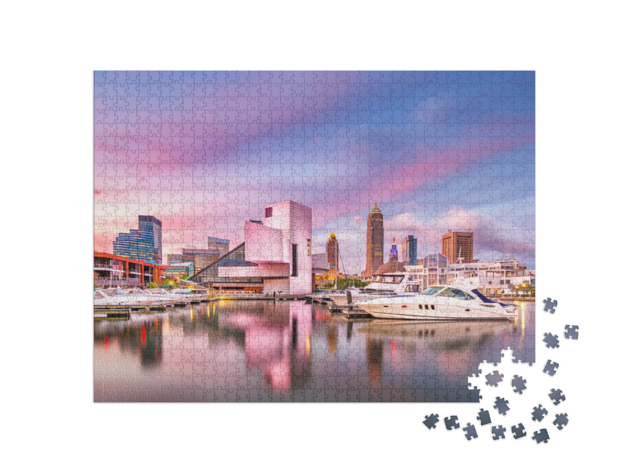 Cleveland, Ohio, USA Downtown City Skyline & Harbor At Twi... Jigsaw Puzzle with 1000 pieces