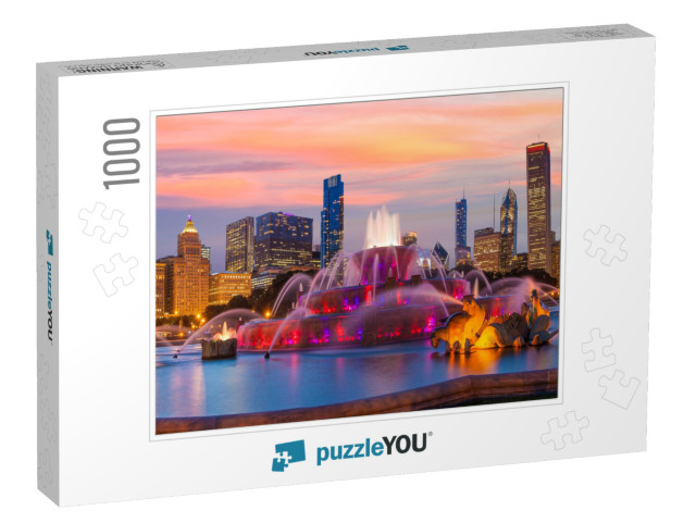 Chicago Skyline Panorama with Skyscrapers & Buckingham Fo... Jigsaw Puzzle with 1000 pieces