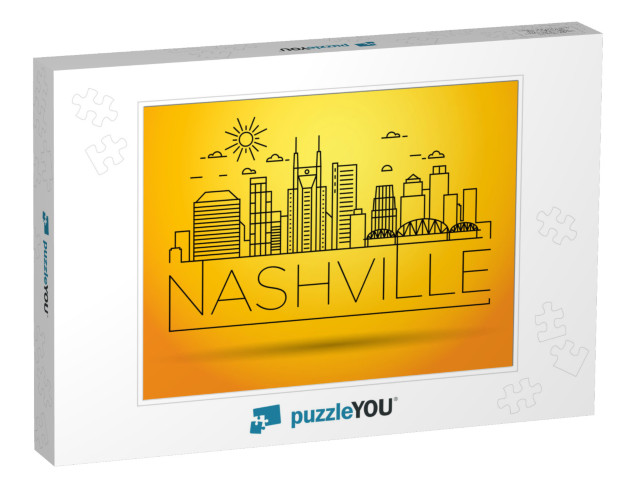 Minimal Nashville Linear City Skyline with Typographic De... Jigsaw Puzzle