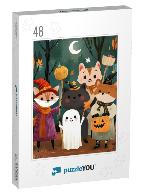 Animal lovers celebrate Halloween Jigsaw Puzzle with 48 pieces