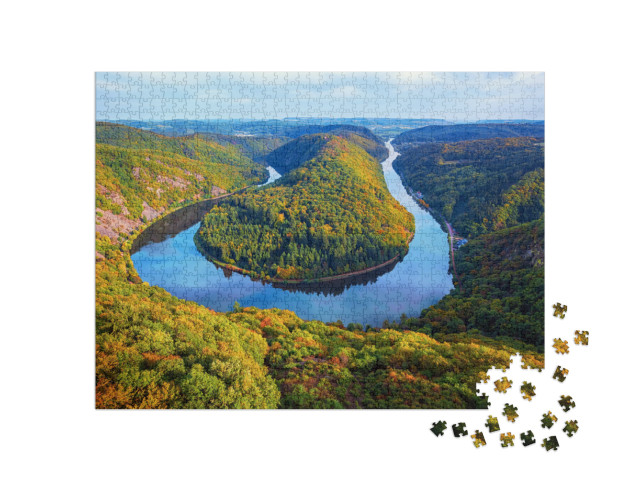 Saarschleife River Saar Loop in Mettlach, Saarland, View... Jigsaw Puzzle with 1000 pieces