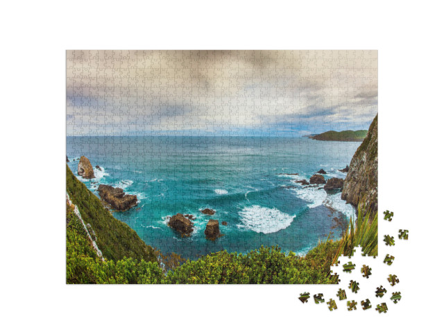 Foamy Ocean Surf Before the Storm. South Island, New Zeal... Jigsaw Puzzle with 1000 pieces