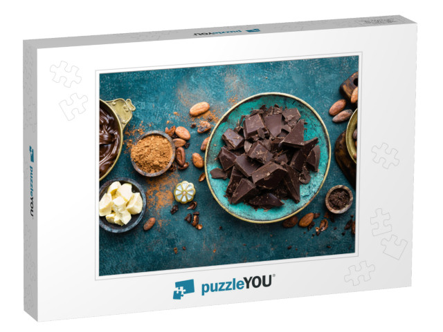 Chocolate. Dark Bitter Chocolate Chunks, Cacao Butter, Co... Jigsaw Puzzle