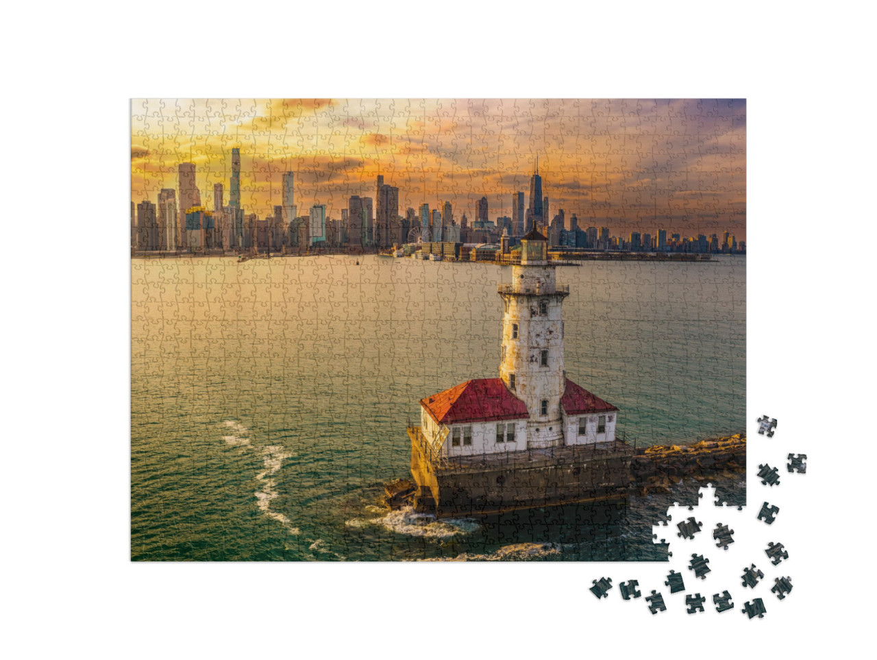 Chicago Harbor Light House Sunset... Jigsaw Puzzle with 1000 pieces