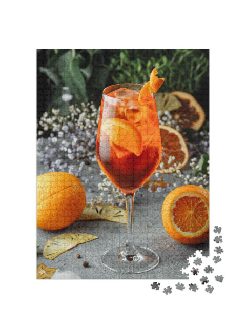 Aperol Spritz Cocktail on a Gray Concrete Background. a G... Jigsaw Puzzle with 1000 pieces