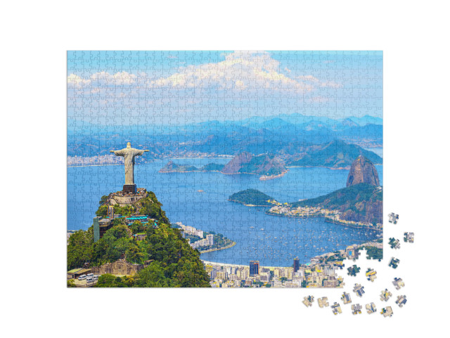 Aerial View of Rio De Janeiro with Christ Redeemer & Corc... Jigsaw Puzzle with 1000 pieces