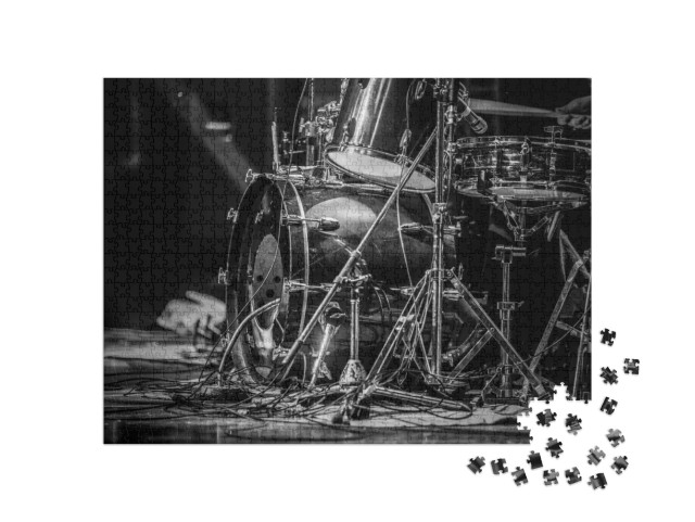 Part of a Drum Kit for a Concert Black & White... Jigsaw Puzzle with 1000 pieces