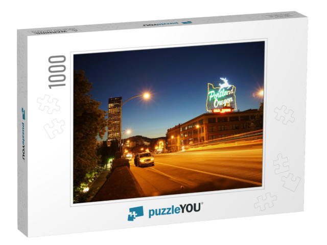 Portland Downtown At Night, Portland, Oregon, United Stat... Jigsaw Puzzle with 1000 pieces