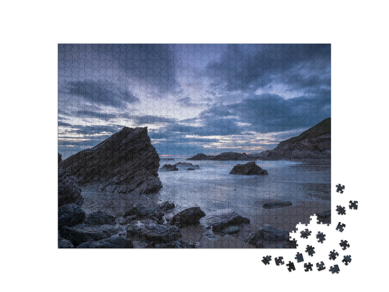 Night Falls Over the Cornwall Coast At Sharrow Beach on W... Jigsaw Puzzle with 1000 pieces