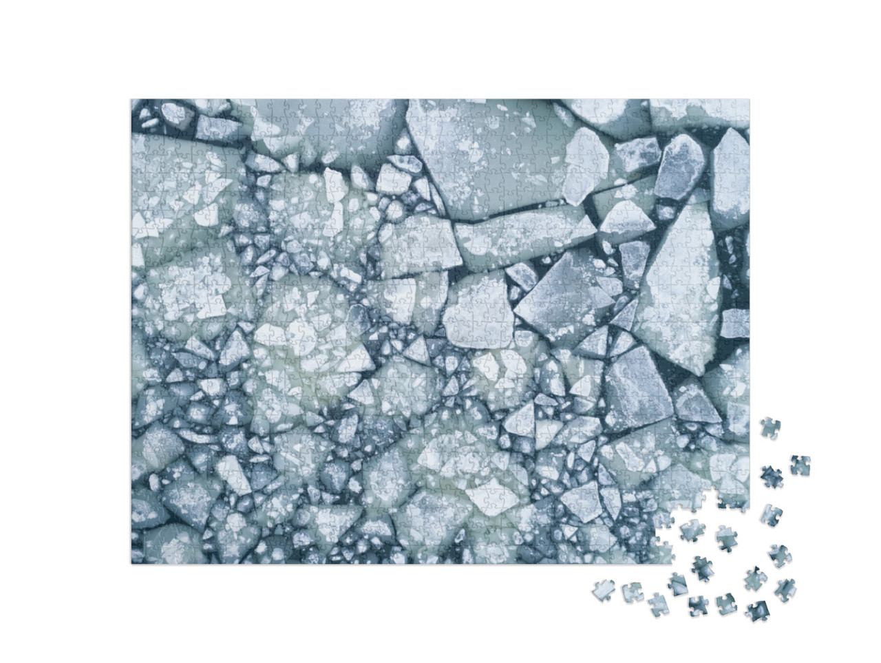 Abstract Texture of Broken White Ice & Dark Water At Wint... Jigsaw Puzzle with 1000 pieces