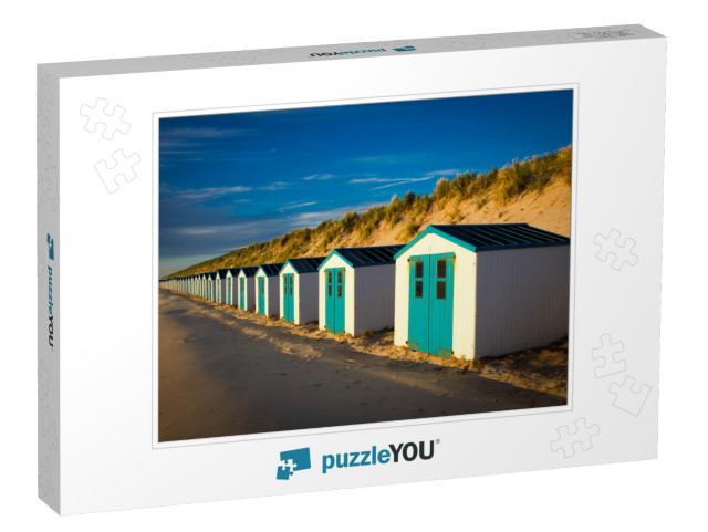 Texel. Little White-Blue Houses Cabins Along the Dunes in... Jigsaw Puzzle