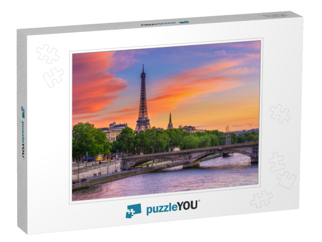 Sunset View of Eiffel Tower & Seine River in Paris, Franc... Jigsaw Puzzle