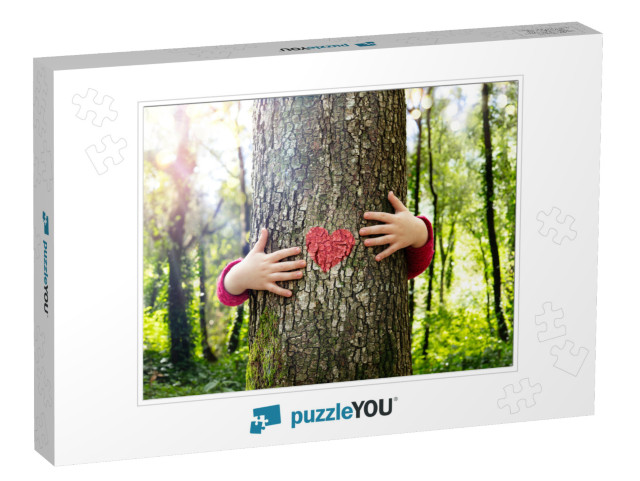 Tree Hugging - Love Nature - Child Hug the Trunk with Red... Jigsaw Puzzle