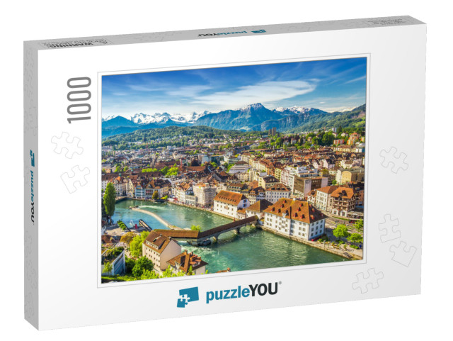 View to Pilatus Mountain & Historic City Center of Luzern... Jigsaw Puzzle with 1000 pieces