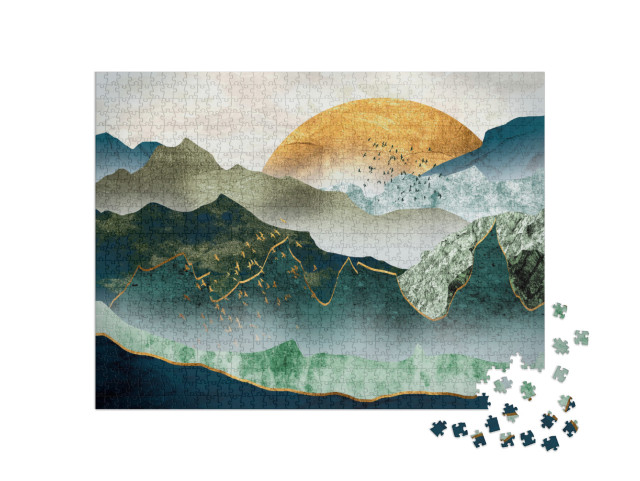 The Green Golden Mountains by Sunset... Jigsaw Puzzle with 1000 pieces