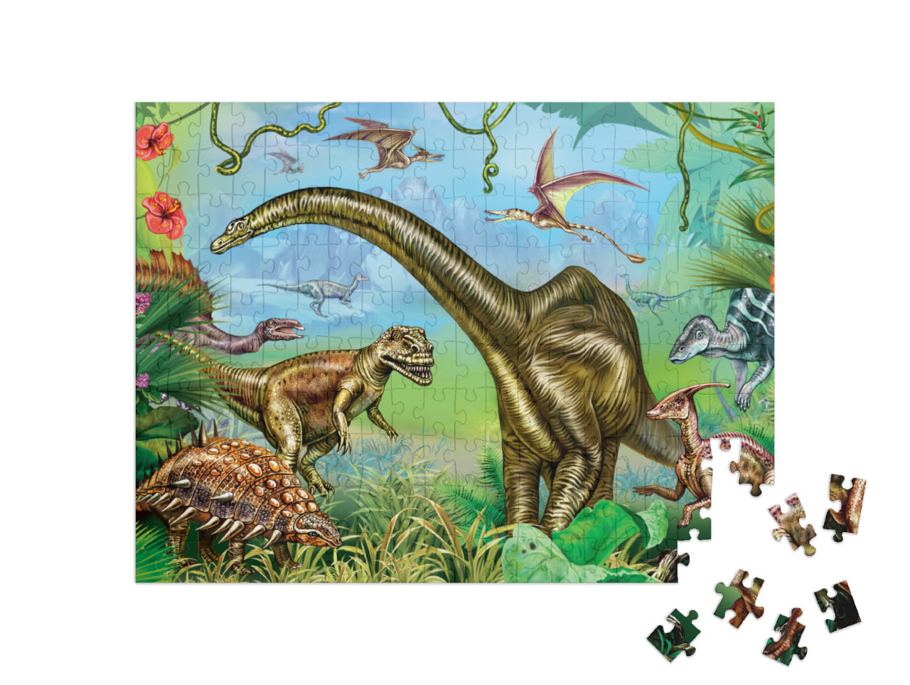 The Ancient World of Dinosaurs, Giant Dinosaurs of the Me... Jigsaw Puzzle with 200 pieces