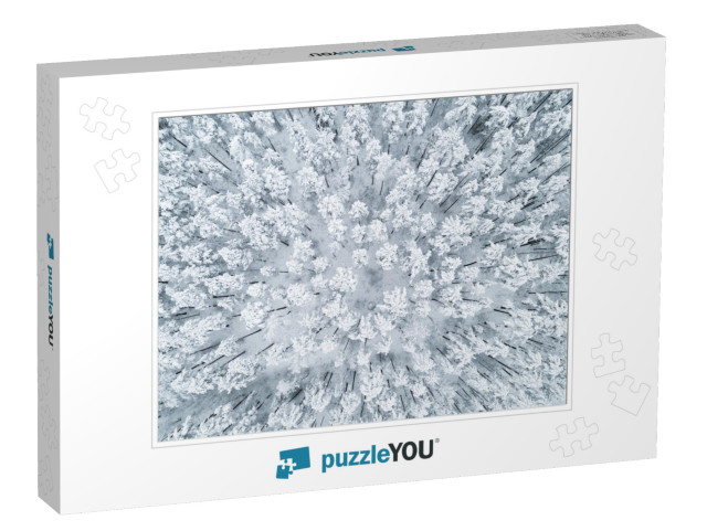 Aerial View of a Winter Snow-Covered Pine Forest. Winter... Jigsaw Puzzle