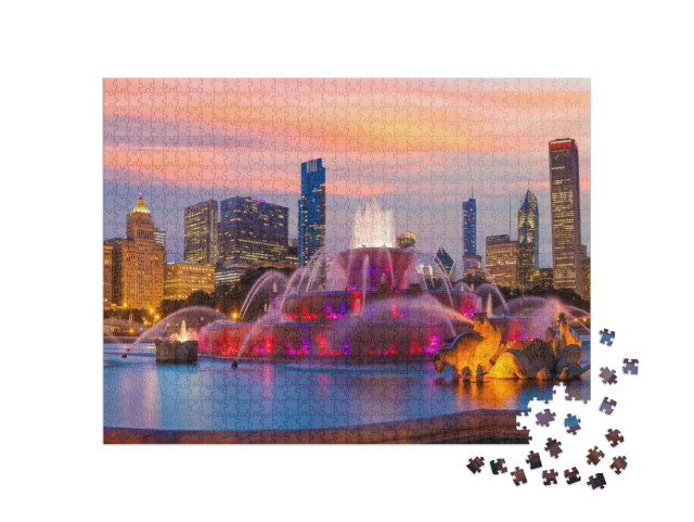 Chicago Skyline Panorama with Skyscrapers & Buckingham Fo... Jigsaw Puzzle with 1000 pieces