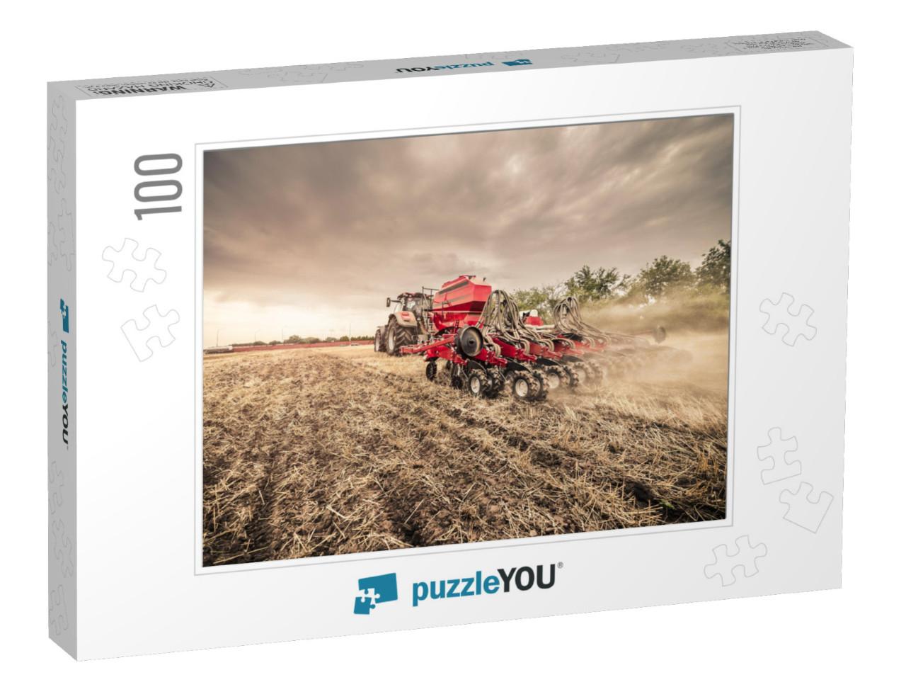 Modern Red Tractor with Red Implement Seeding Directly In... Jigsaw Puzzle with 100 pieces