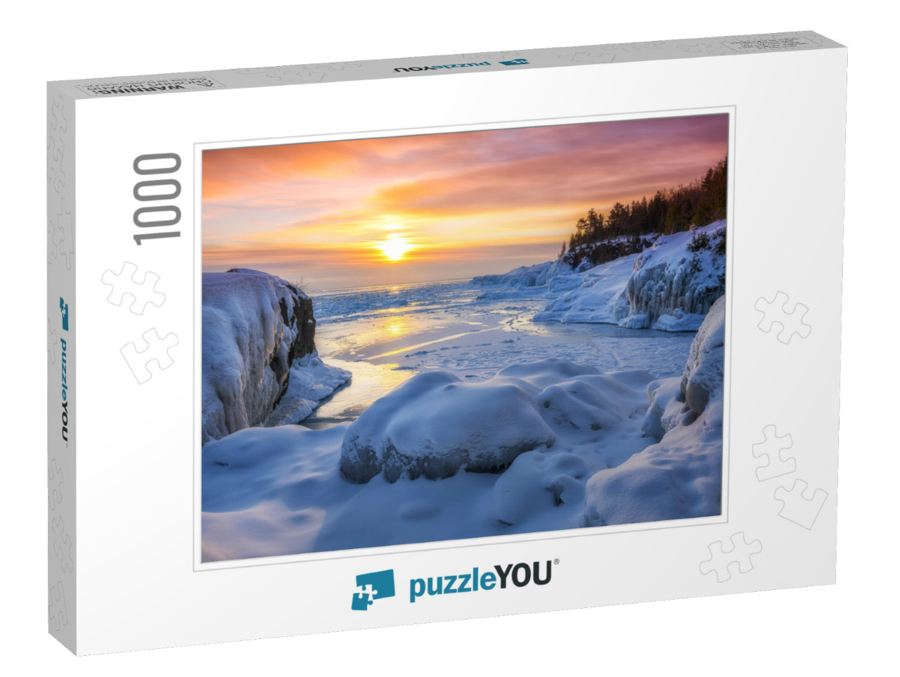 Frozen Lake Superior Sunrise At Presque Isle Park, Winter... Jigsaw Puzzle with 1000 pieces