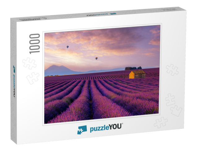 Hot Air Balloon Over Lavender Fields... Jigsaw Puzzle with 1000 pieces