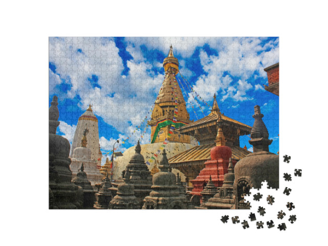 Swayambhunath Stupa Along with Harati Devis Temple & Smal... Jigsaw Puzzle with 1000 pieces