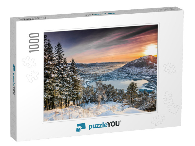 Sunset on the Mountain Top in Bergen. Norway... Jigsaw Puzzle with 1000 pieces