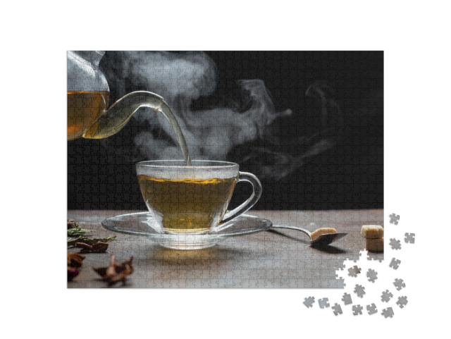 Process Brewing Tea, Dark Mood. the Steam from Hot Tea is... Jigsaw Puzzle with 1000 pieces