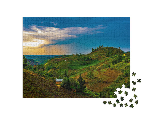 Sunset Over the Tea Growing Hills Near Bwindi & Queen Eli... Jigsaw Puzzle with 1000 pieces