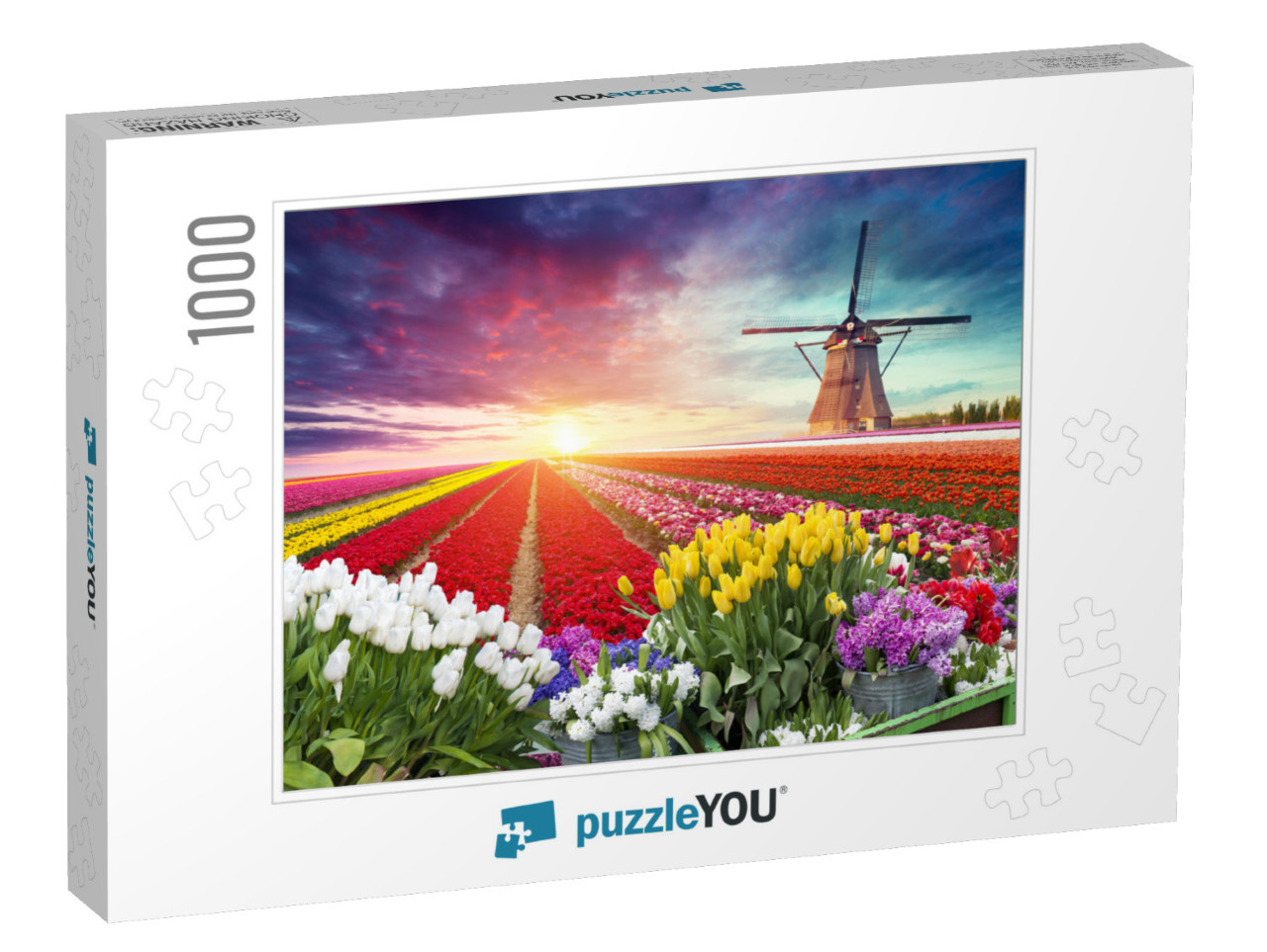 Landscape with Tulips, Traditional Dutch Windmills & Hous... Jigsaw Puzzle with 1000 pieces