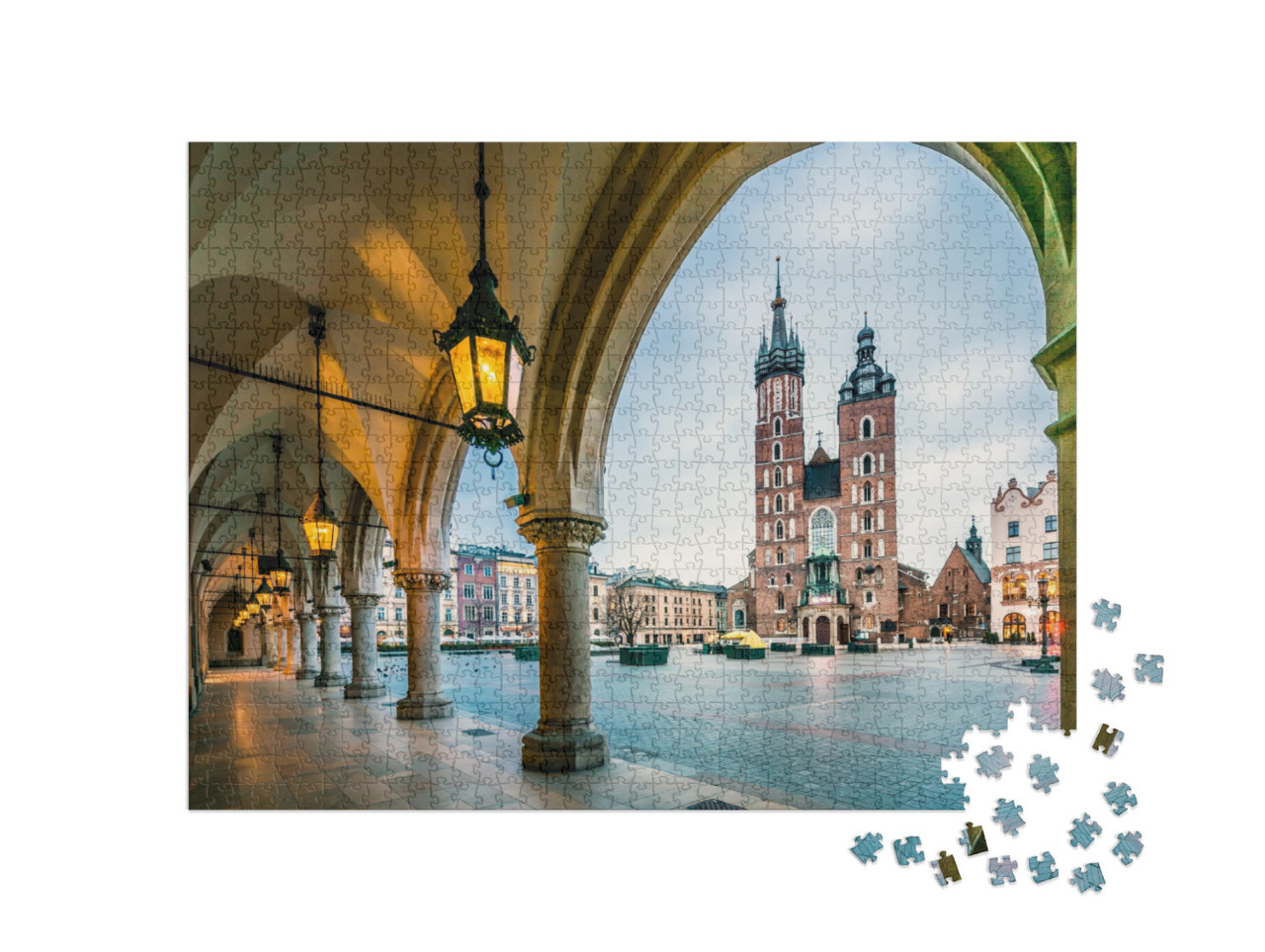 Beautiful Krakow Market Square, Poland, Europe. Faded Col... Jigsaw Puzzle with 1000 pieces