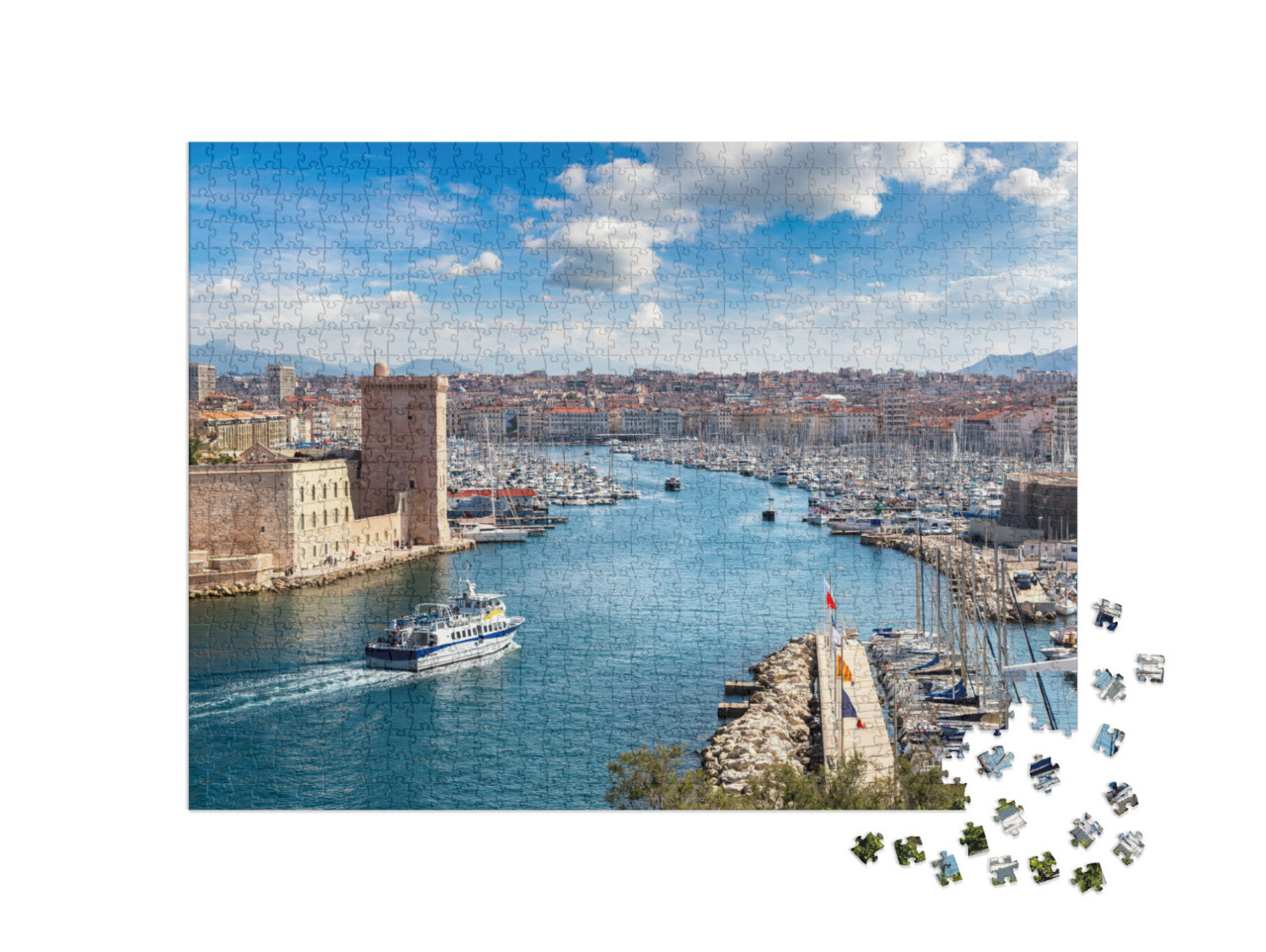 Saint Jean Castle & Cathedral De La Major & the Vieux Por... Jigsaw Puzzle with 1000 pieces