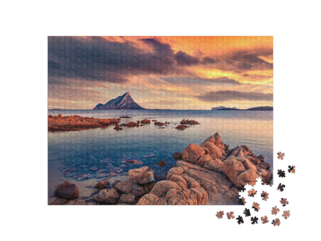 Fantastic Sunset with Tavolara Mountain on Background. As... Jigsaw Puzzle with 1000 pieces