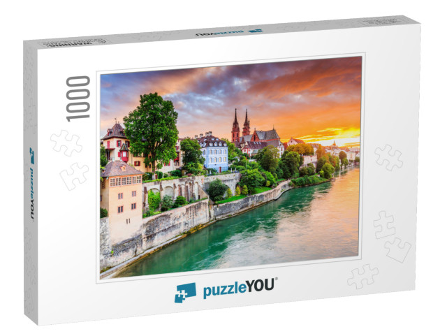 Basel, Switzerland. Old Town with Red Stone Munster Cathe... Jigsaw Puzzle with 1000 pieces