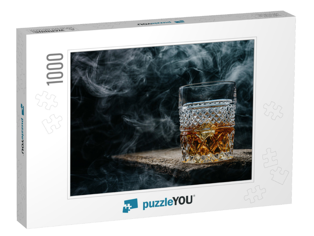 Glass of Whiskey with Ice on a Wooden Table Surrounded by... Jigsaw Puzzle with 1000 pieces